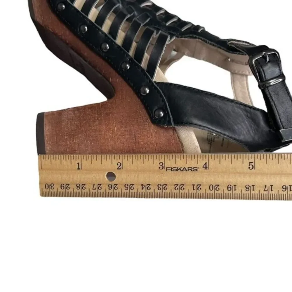 Jambu Valentina Women's‎ Black Leather WovenOpen Toe Platform Sandal Size 7